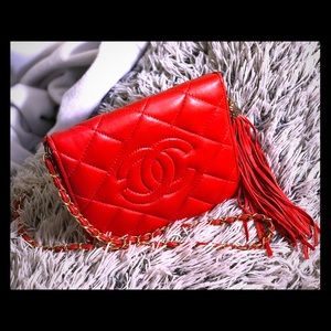 Vintage Red Quilted Chanel Bag with Gold Chain